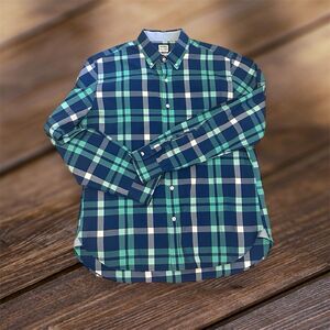 Bonobos Mens Size Large Slim Fit Button Down Shirt Blue Green Plaid Long Sleeve